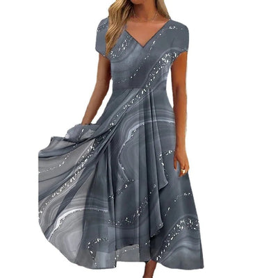 2025 Women's Dress Casual Fashion Office Patchwork Summer Midi V - Neck Women Swear Sweet Dresses For WomenClothes Vestidos - PurePaw