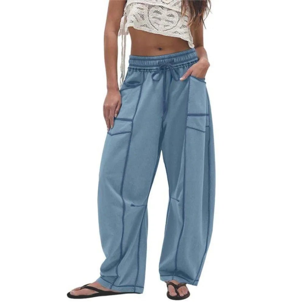 2025 Zomer Dames Casual Broek Losse Wijde Pijpen Sportbroek Casual Effen Kleur Trekkoord Taille Casual Broek Jogging Sportkleding - PurePaw