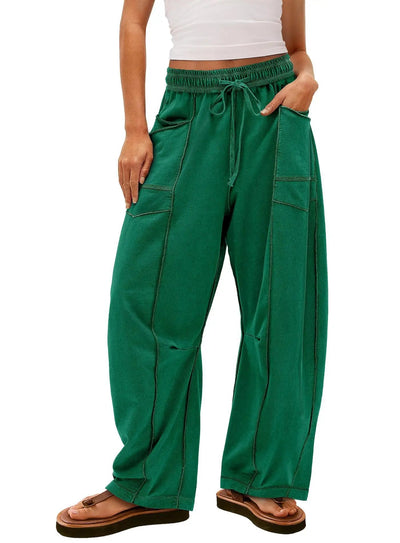 2025 Zomer Dames Casual Broek Losse Wijde Pijpen Sportbroek Casual Effen Kleur Trekkoord Taille Casual Broek Jogging Sportkleding - PurePaw