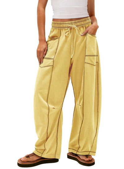 2025 Zomer Dames Casual Broek Losse Wijde Pijpen Sportbroek Casual Effen Kleur Trekkoord Taille Casual Broek Jogging Sportkleding - PurePaw