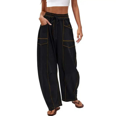 2025 Zomer Dames Casual Broek Losse Wijde Pijpen Sportbroek Casual Effen Kleur Trekkoord Taille Casual Broek Jogging Sportkleding - PurePaw