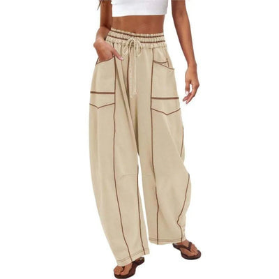 2025 Zomer Dames Casual Broek Losse Wijde Pijpen Sportbroek Casual Effen Kleur Trekkoord Taille Casual Broek Jogging Sportkleding - PurePaw