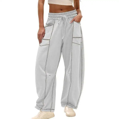 2025 Zomer Dames Casual Broek Losse Wijde Pijpen Sportbroek Casual Effen Kleur Trekkoord Taille Casual Broek Jogging Sportkleding - PurePaw