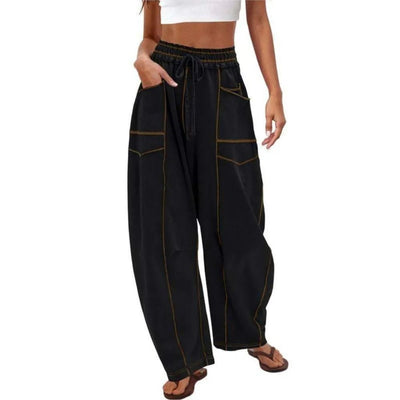 2025 Zomer Dames Casual Broek Losse Wijde Pijpen Sportbroek Casual Effen Kleur Trekkoord Taille Casual Broek Jogging Sportkleding - PurePaw