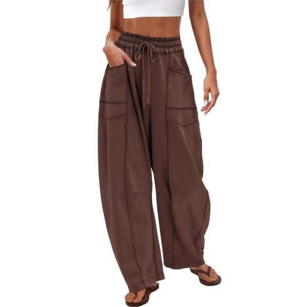 2025 Zomer Dames Casual Broek Losse Wijde Pijpen Sportbroek Casual Effen Kleur Trekkoord Taille Casual Broek Jogging Sportkleding - PurePaw