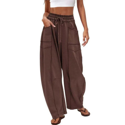 2025 Zomer Dames Casual Broek Losse Wijde Pijpen Sportbroek Casual Effen Kleur Trekkoord Taille Casual Broek Jogging Sportkleding - PurePaw