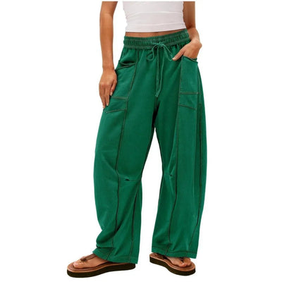 2025 Zomer Dames Casual Broek Losse Wijde Pijpen Sportbroek Casual Effen Kleur Trekkoord Taille Casual Broek Jogging Sportkleding - PurePaw