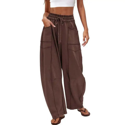 2025 Zomer Dames Casual Broek Losse Wijde Pijpen Sportbroek Casual Effen Kleur Trekkoord Taille Casual Broek Jogging Sportkleding - PurePaw
