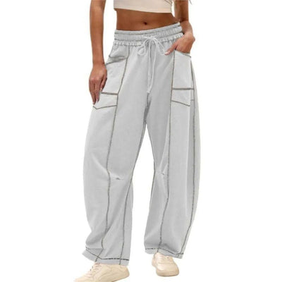 2025 Zomer Dames Casual Broek Losse Wijde Pijpen Sportbroek Casual Effen Kleur Trekkoord Taille Casual Broek Jogging Sportkleding - PurePaw