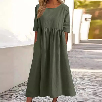 DEVONPORT | EMPIRE-SEAM LINEN MIDI