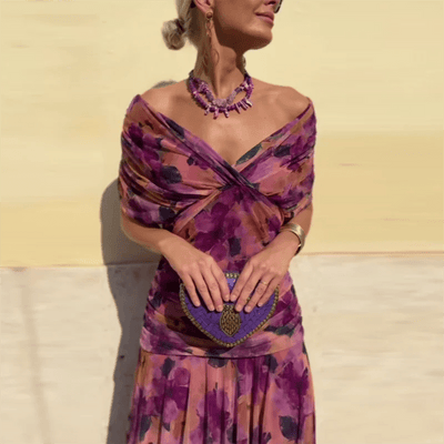 AVOCA | OFF - SHOULDER DRAPE FLORAL MAXI - Isla Rose Sydney
