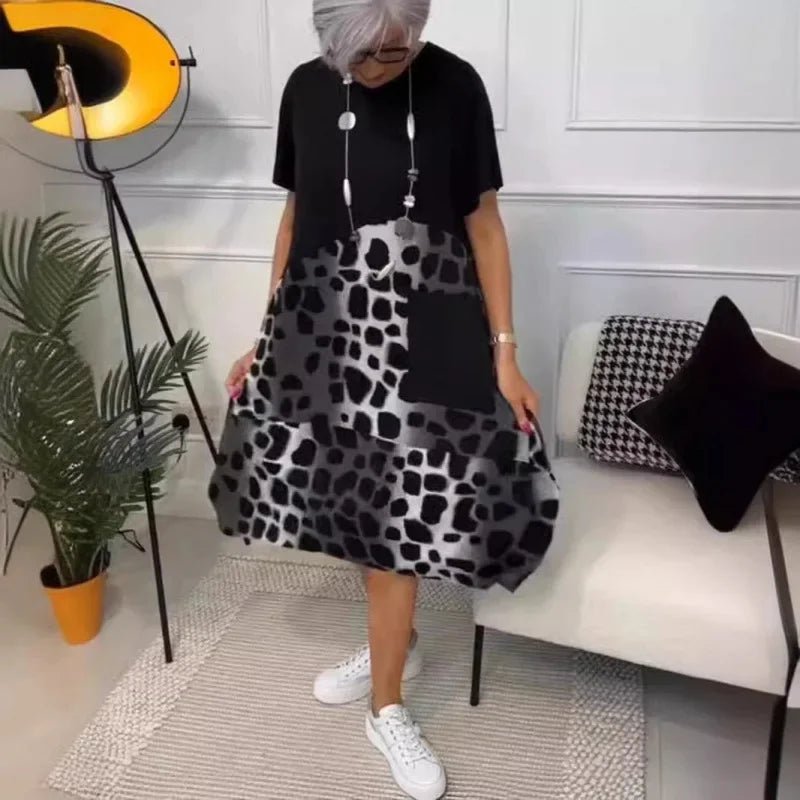 Casual bedrukte loszittende jurk met ronde hals uit de buitenlandse handel Modieus lifestyle dameskledingstuk van hoogwaardige stof - PurePaw