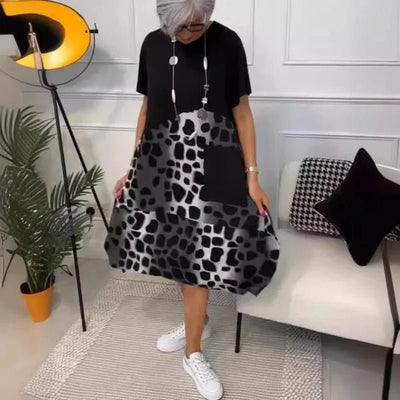 Casual bedrukte loszittende jurk met ronde hals uit de buitenlandse handel Modieus lifestyle dameskledingstuk van hoogwaardige stof - PurePaw