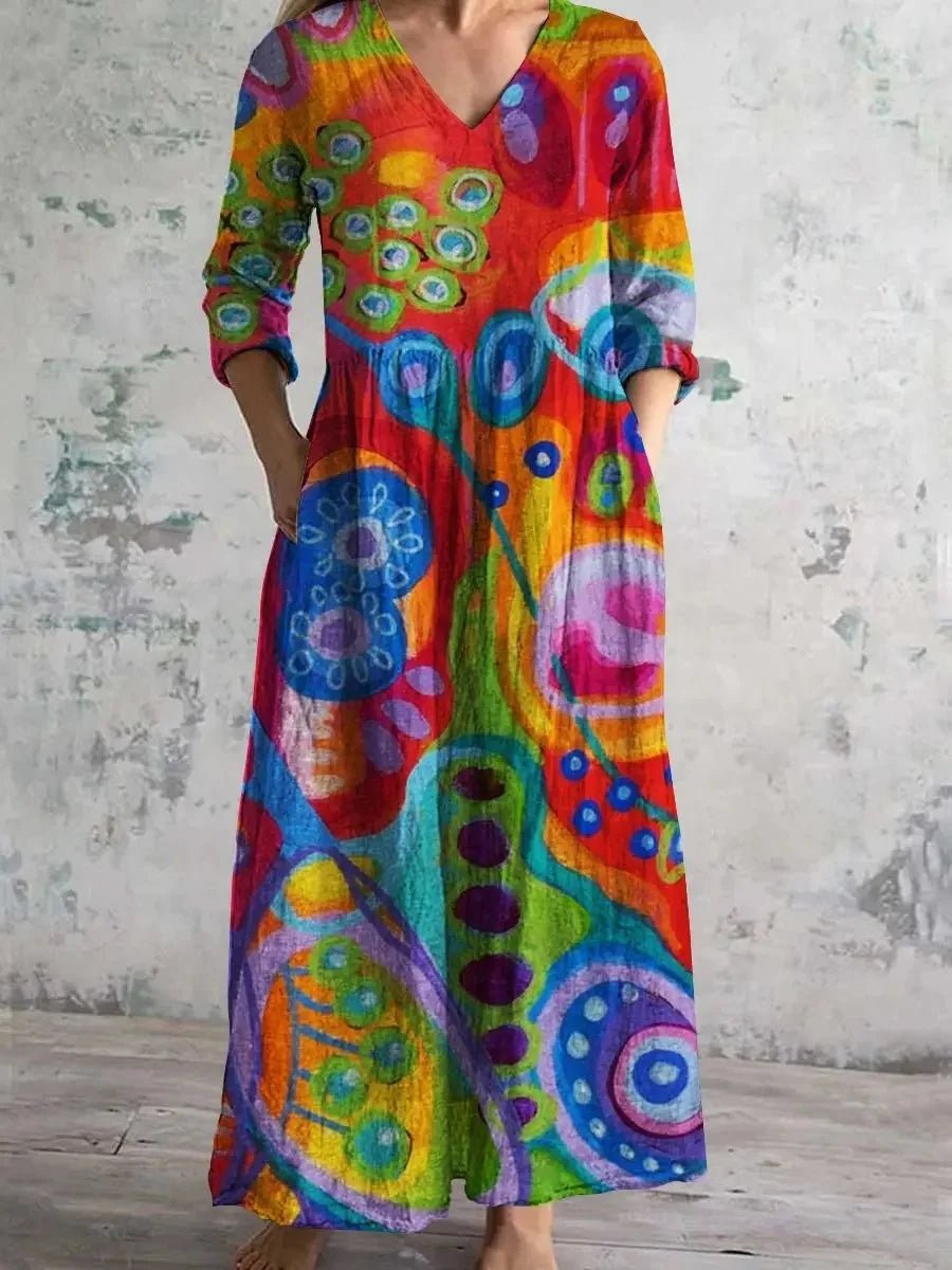 Casual midi - jurk met bloemenprint Dames nieuwe stijl onafhankelijk station Modieuze halflange jurk uit één stuk uit het vasteland van China - PurePaw