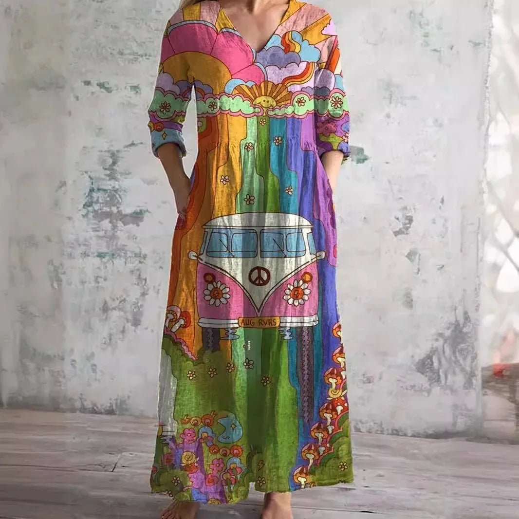 Casual midi - jurk met bloemenprint Dames nieuwe stijl onafhankelijk station Modieuze halflange jurk uit één stuk uit het vasteland van China - PurePaw
