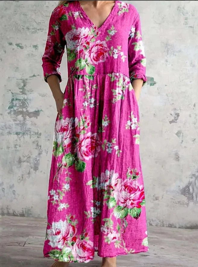 Casual midi - jurk met bloemenprint Dames nieuwe stijl onafhankelijk station Modieuze halflange jurk uit één stuk uit het vasteland van China - PurePaw