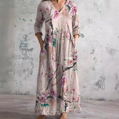 Casual midi - jurk met bloemenprint Dames nieuwe stijl onafhankelijk station Modieuze halflange jurk uit één stuk uit het vasteland van China - PurePaw