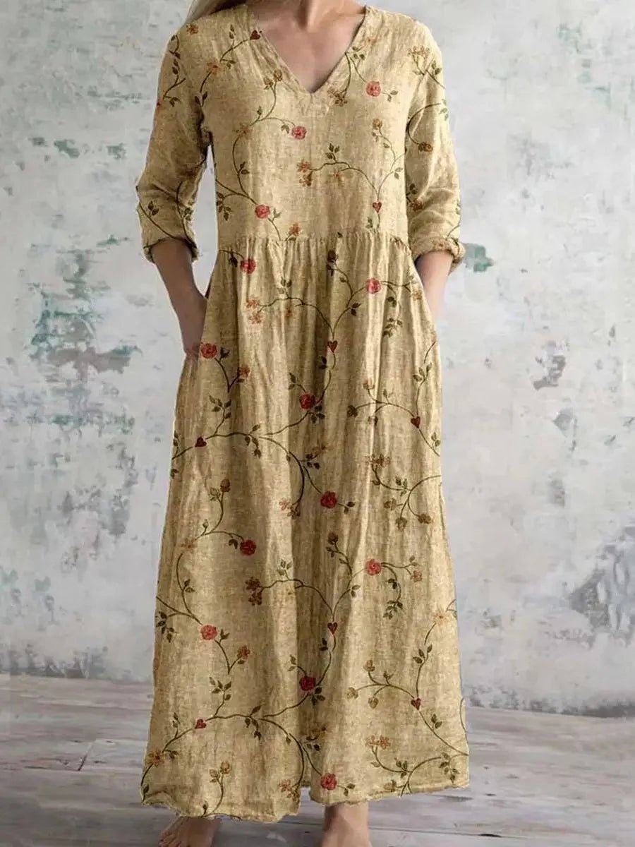 Casual midi - jurk met bloemenprint Dames nieuwe stijl onafhankelijk station Modieuze halflange jurk uit één stuk uit het vasteland van China - PurePaw