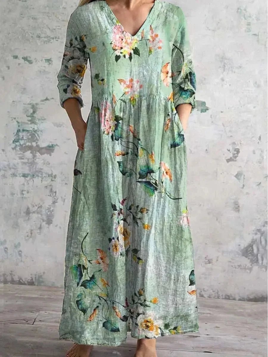 Casual midi - jurk met bloemenprint Dames nieuwe stijl onafhankelijk station Modieuze halflange jurk uit één stuk uit het vasteland van China - PurePaw