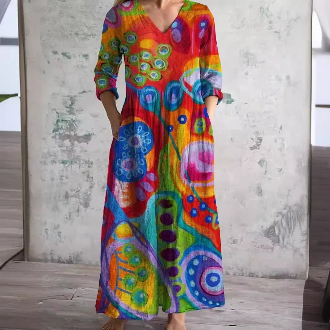 Casual midi - jurk met bloemenprint Dames nieuwe stijl onafhankelijk station Modieuze halflange jurk uit één stuk uit het vasteland van China - PurePaw