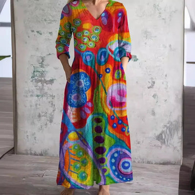 Casual midi - jurk met bloemenprint Dames nieuwe stijl onafhankelijk station Modieuze halflange jurk uit één stuk uit het vasteland van China - PurePaw