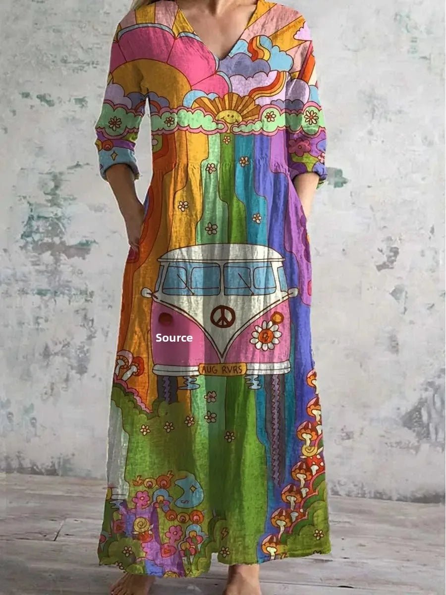 Casual midi - jurk met bloemenprint Dames nieuwe stijl onafhankelijk station Modieuze halflange jurk uit één stuk uit het vasteland van China - PurePaw