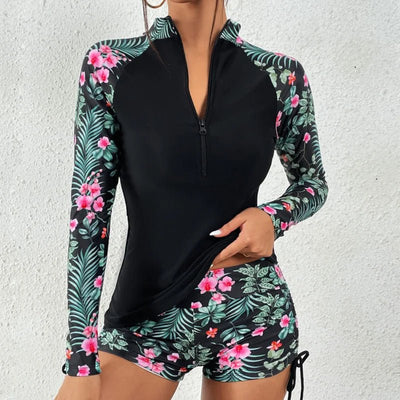 Female Swimsuit With Long Sleeves Swimwear Sports Surfing Tankini Set Beachwear Two - Piece Bathing Suits Pool Women Swimming Suit - PurePaw