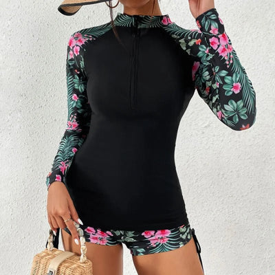 Female Swimsuit With Long Sleeves Swimwear Sports Surfing Tankini Set Beachwear Two - Piece Bathing Suits Pool Women Swimming Suit - PurePaw