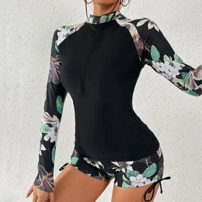 Female Swimsuit With Long Sleeves Swimwear Sports Surfing Tankini Set Beachwear Two - Piece Bathing Suits Pool Women Swimming Suit - PurePaw