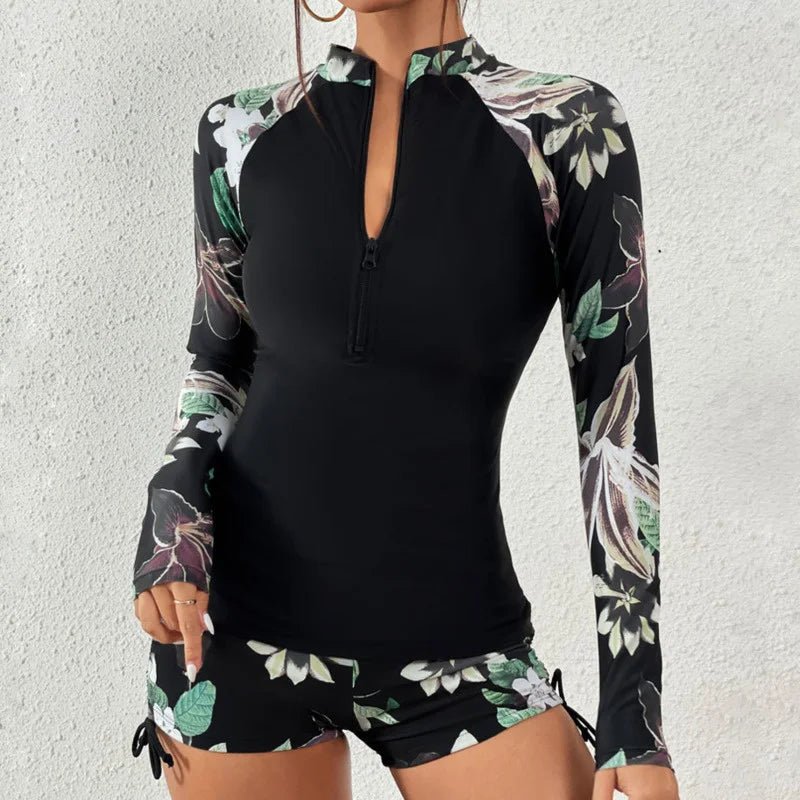 Female Swimsuit With Long Sleeves Swimwear Sports Surfing Tankini Set Beachwear Two - Piece Bathing Suits Pool Women Swimming Suit - PurePaw