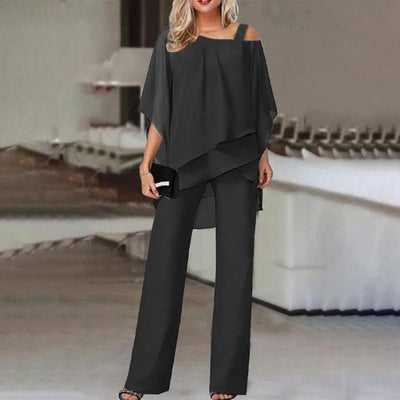 Solid Color Loose Casual Bat Sleeve Long Jumpsuit Pants Irregular Women's Casual 2 Piece Set Sehe Fashion - PurePaw