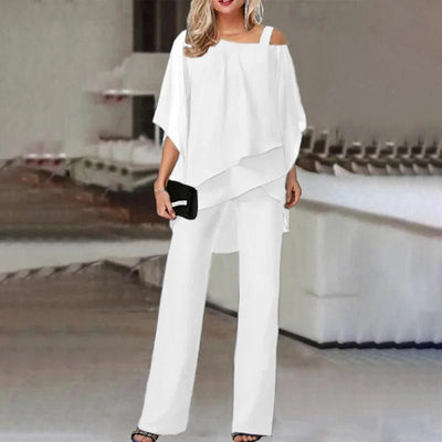 Solid Color Loose Casual Bat Sleeve Long Jumpsuit Pants Irregular Women's Casual 2 Piece Set Sehe Fashion - PurePaw
