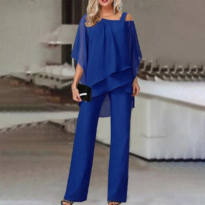 Solid Color Loose Casual Bat Sleeve Long Jumpsuit Pants Irregular Women's Casual 2 Piece Set Sehe Fashion - PurePaw