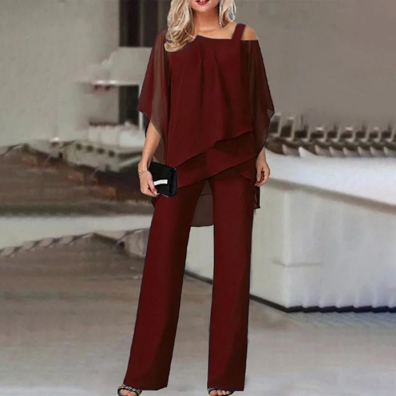 Solid Color Loose Casual Bat Sleeve Long Jumpsuit Pants Irregular Women's Casual 2 Piece Set Sehe Fashion - PurePaw