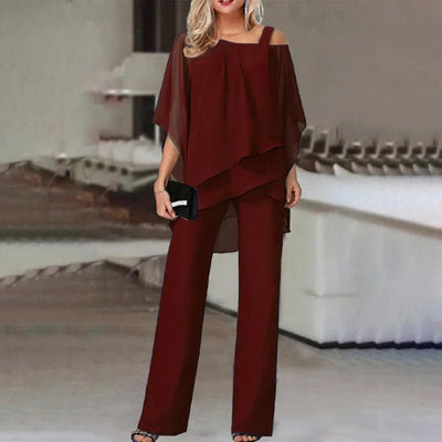Solid Color Loose Casual Bat Sleeve Long Jumpsuit Pants Irregular Women's Casual 2 Piece Set Sehe Fashion - PurePaw