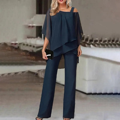 Solid Color Loose Casual Bat Sleeve Long Jumpsuit Pants Irregular Women's Casual 2 Piece Set Sehe Fashion - PurePaw