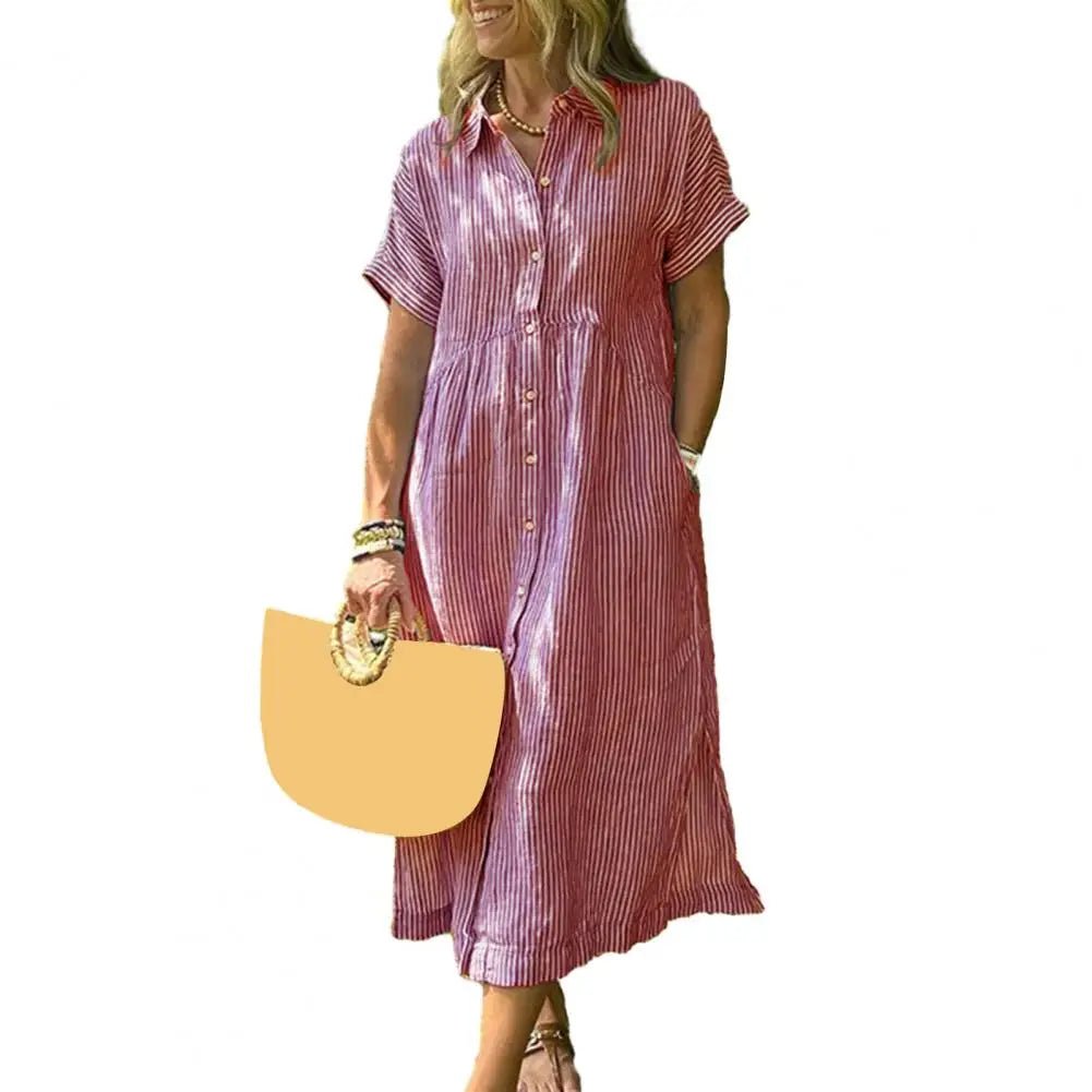 Vrouwen Witte V - hals Strandjurk Effen Zomer A - lijn Korte Mouw Jurk Casual Losse Zak Zonnejurk Vakantie Baggy Lange Gewaad - PurePaw
