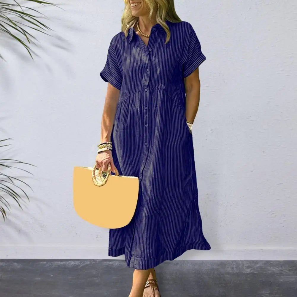 Vrouwen Witte V - hals Strandjurk Effen Zomer A - lijn Korte Mouw Jurk Casual Losse Zak Zonnejurk Vakantie Baggy Lange Gewaad - PurePaw