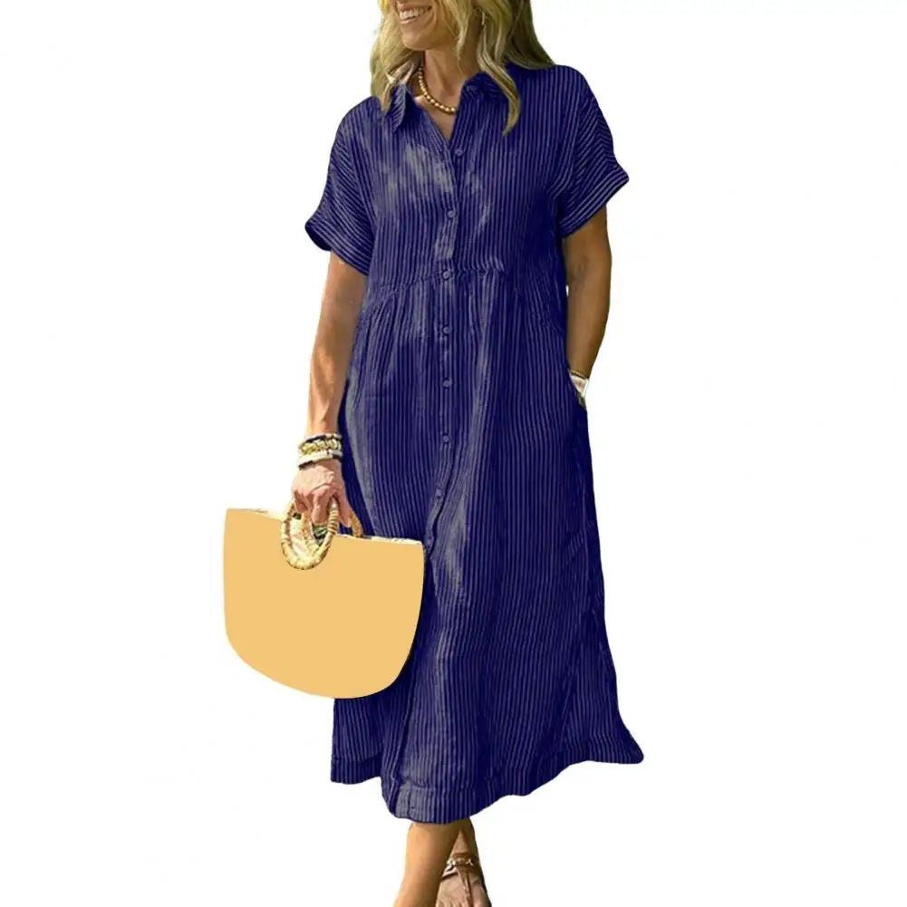 Vrouwen Witte V - hals Strandjurk Effen Zomer A - lijn Korte Mouw Jurk Casual Losse Zak Zonnejurk Vakantie Baggy Lange Gewaad - PurePaw