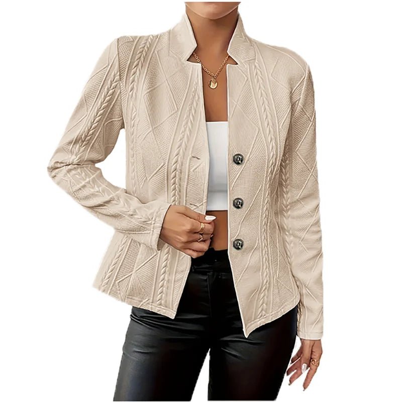Women Blazer Jacket Suit Coat Single Breasted Stand Collar Slim Outerwear Temperament Office Lady 2025 Spring Vintage Tops - PurePaw