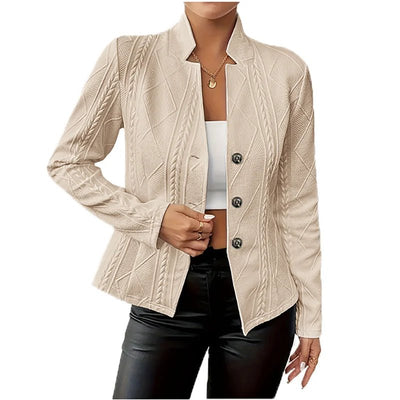 Women Blazer Jacket Suit Coat Single Breasted Stand Collar Slim Outerwear Temperament Office Lady 2025 Spring Vintage Tops - PurePaw