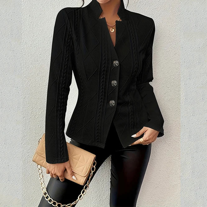 Women Blazer Jacket Suit Coat Single Breasted Stand Collar Slim Outerwear Temperament Office Lady 2025 Spring Vintage Tops - PurePaw