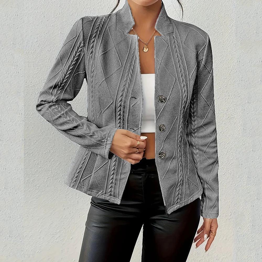 Women Blazer Jacket Suit Coat Single Breasted Stand Collar Slim Outerwear Temperament Office Lady 2025 Spring Vintage Tops - PurePaw