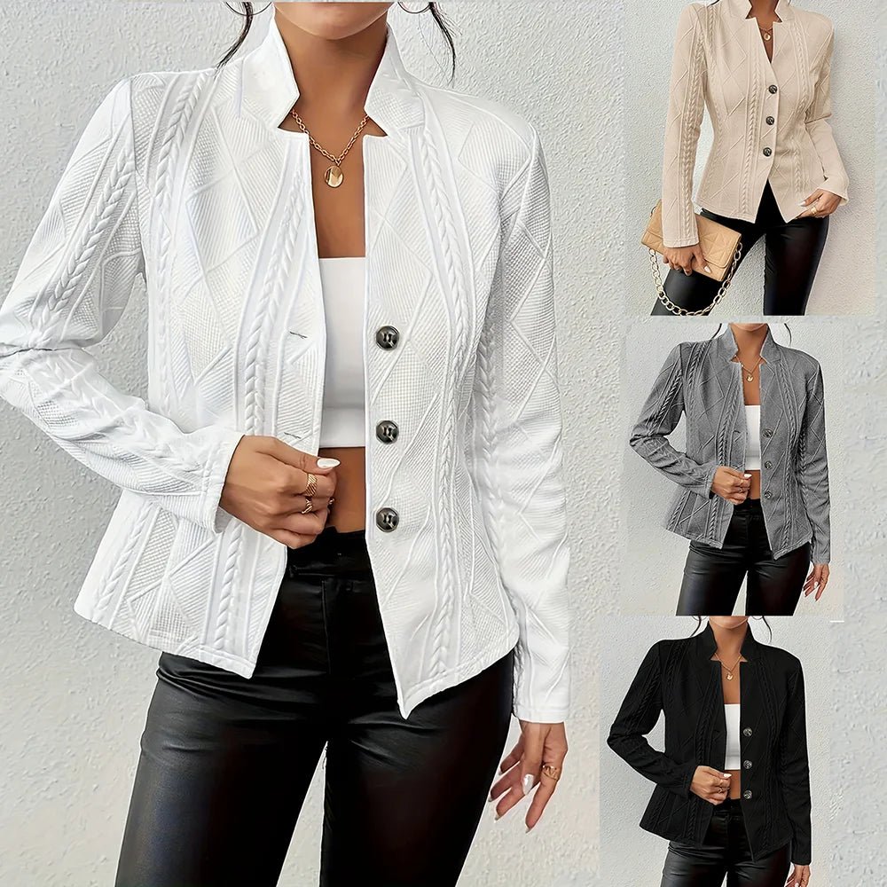 Women Blazer Jacket Suit Coat Single Breasted Stand Collar Slim Outerwear Temperament Office Lady 2025 Spring Vintage Tops - PurePaw