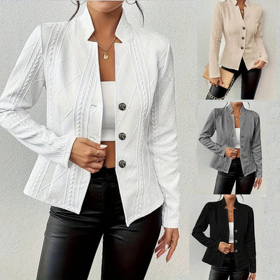 Women Blazer Jacket Suit Coat Single Breasted Stand Collar Slim Outerwear Temperament Office Lady 2025 Spring Vintage Tops - PurePaw